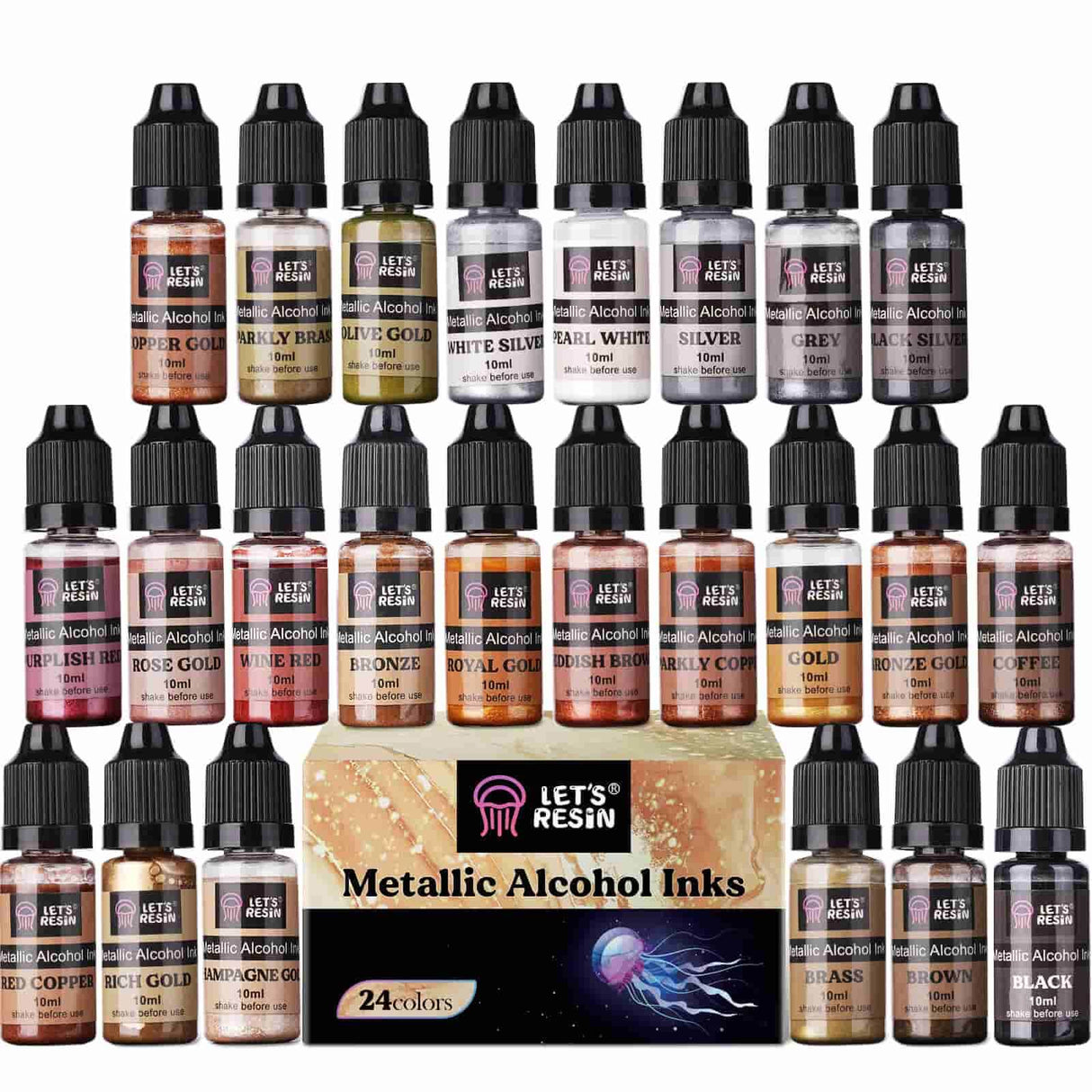lets resin metallic alcohol ink 24 bottle set