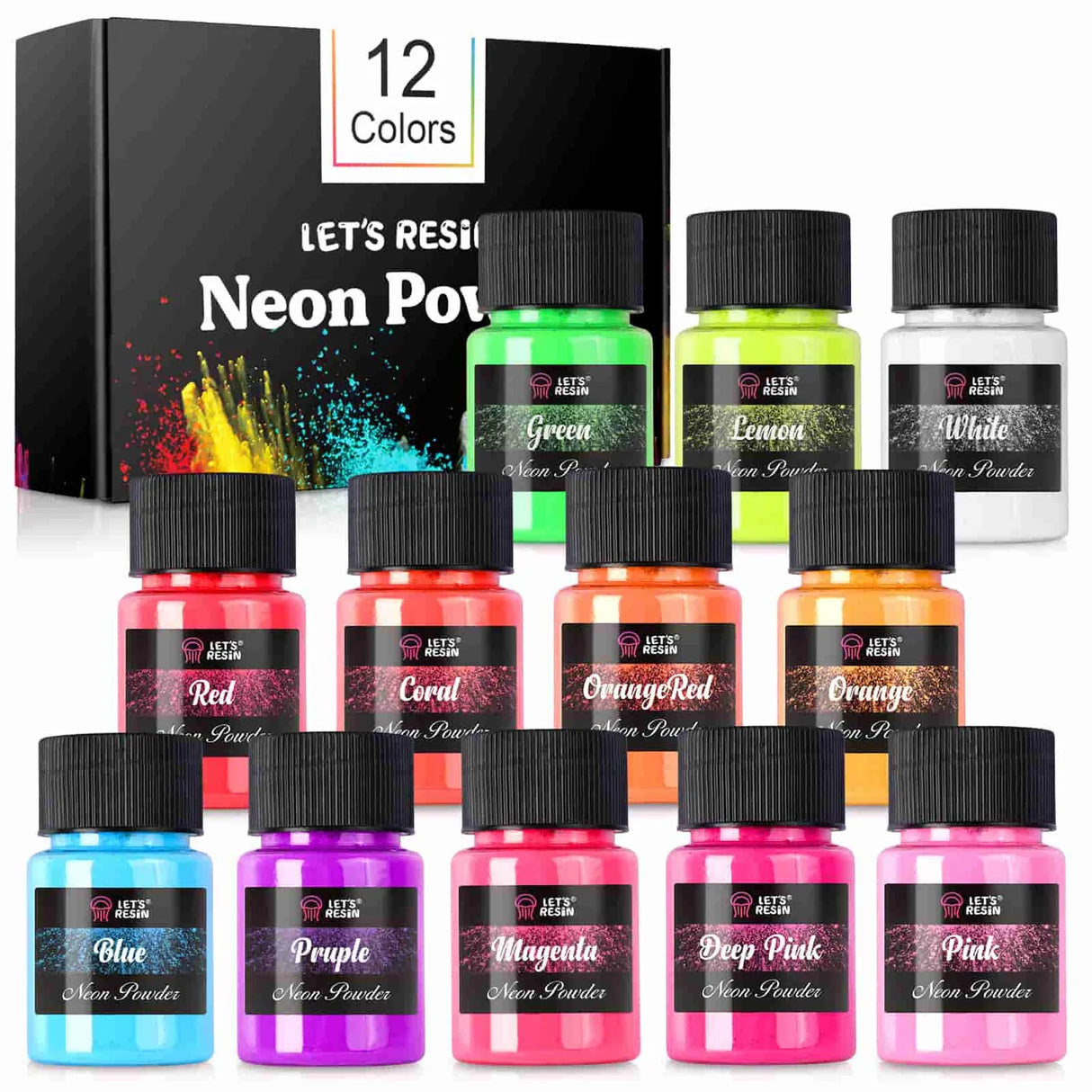 lets resin neon pigment powder 12 jar set