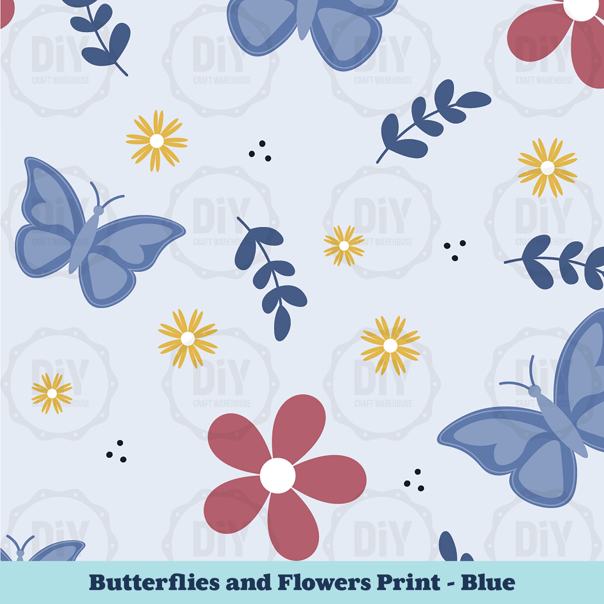 Butterflies and Flowers Sublimation Transfer - Blue
