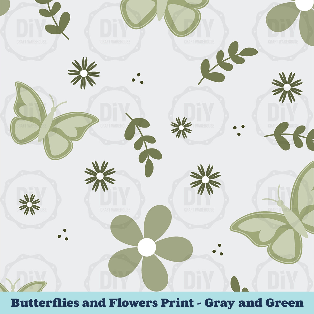 Butterflies and Flowers Sublimation Transfer - Gray & Green