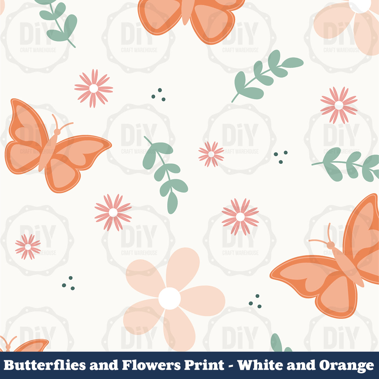 Butterflies and Flowers Sublimation Transfer - White & Orange