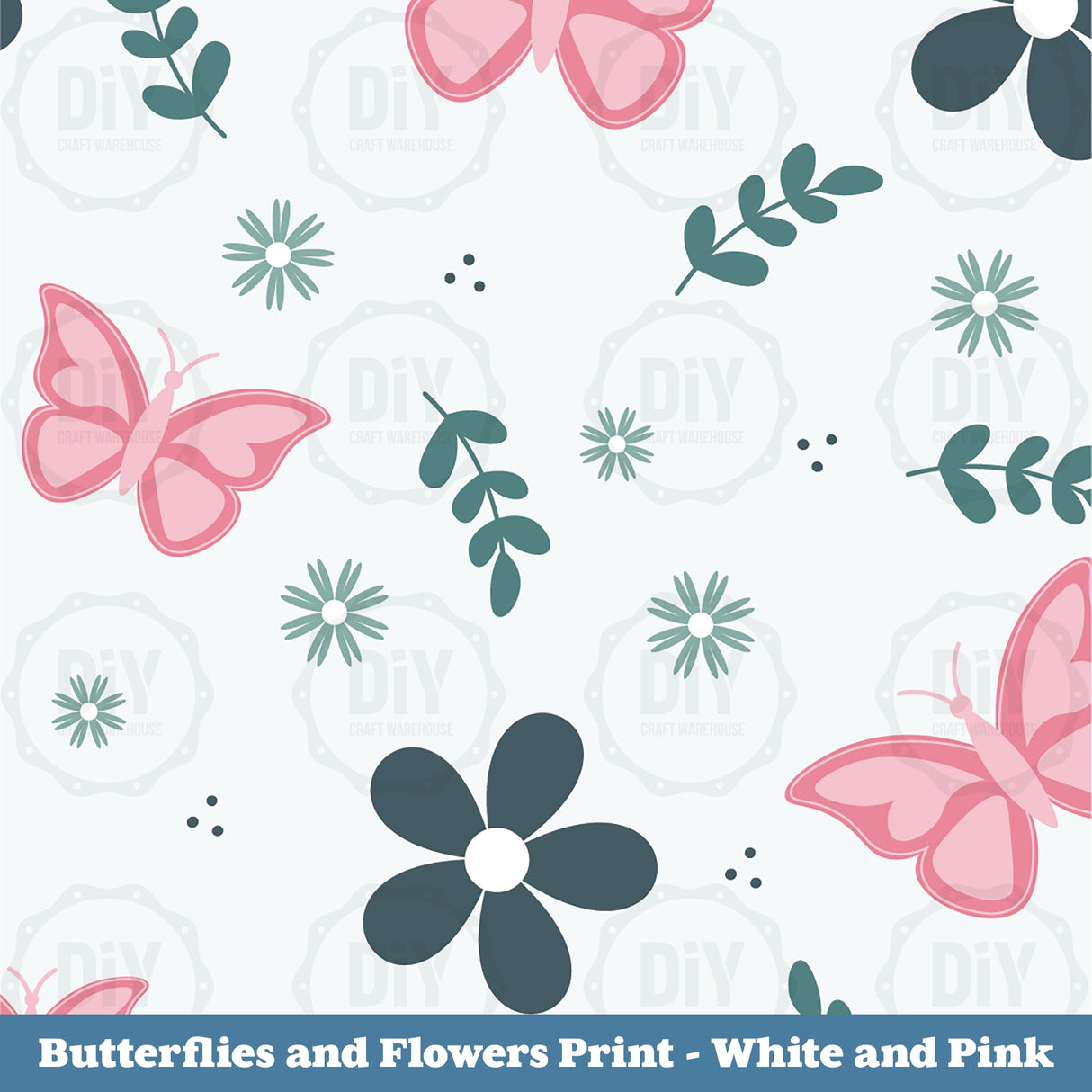 Butterflies and Flowers Sublimation Transfer - White & Pink