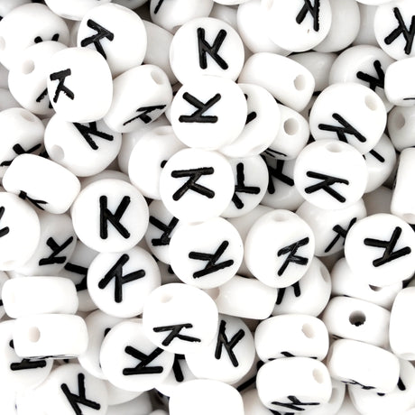 letter round string bead white black 500 bag