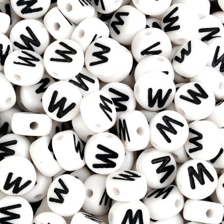 letter round string bead white black 500 bag