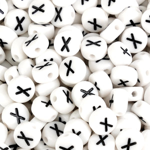 letter round string bead white black 500 bag