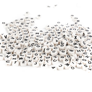 Letter Round String Bead - White & Black (6mm - 500/bag)