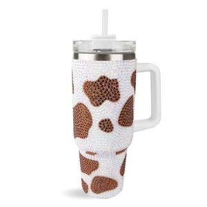 Handled Travel Mug Cow Rhinestone - Brown &  Iridescent