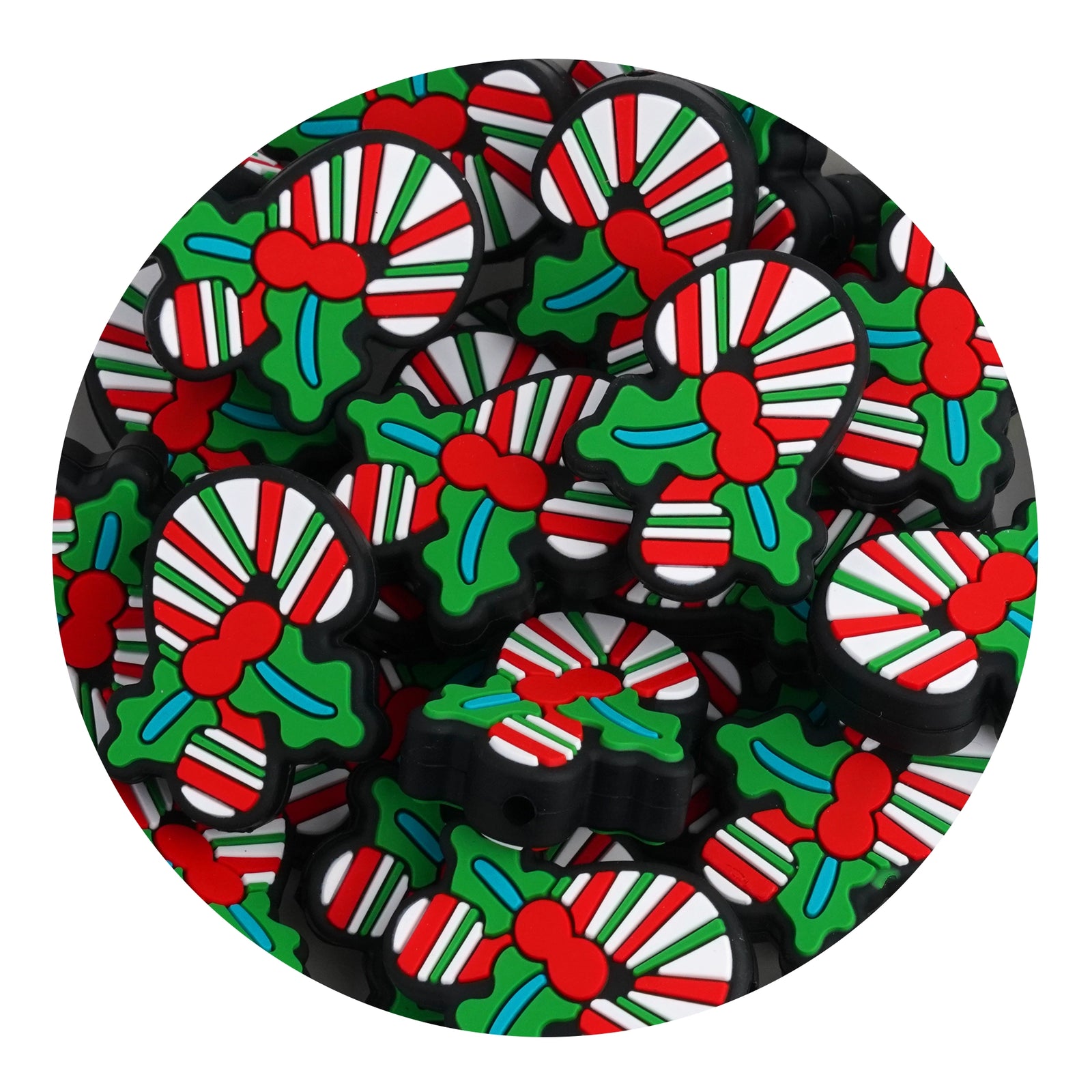 Master Maker Crafts -  Silicone Focal Bead - Candy Cane & Holly Berry (5 Beads) | Master Maker Crafts - Wholesale Craft Supplies - Fast Shipping from Ohio