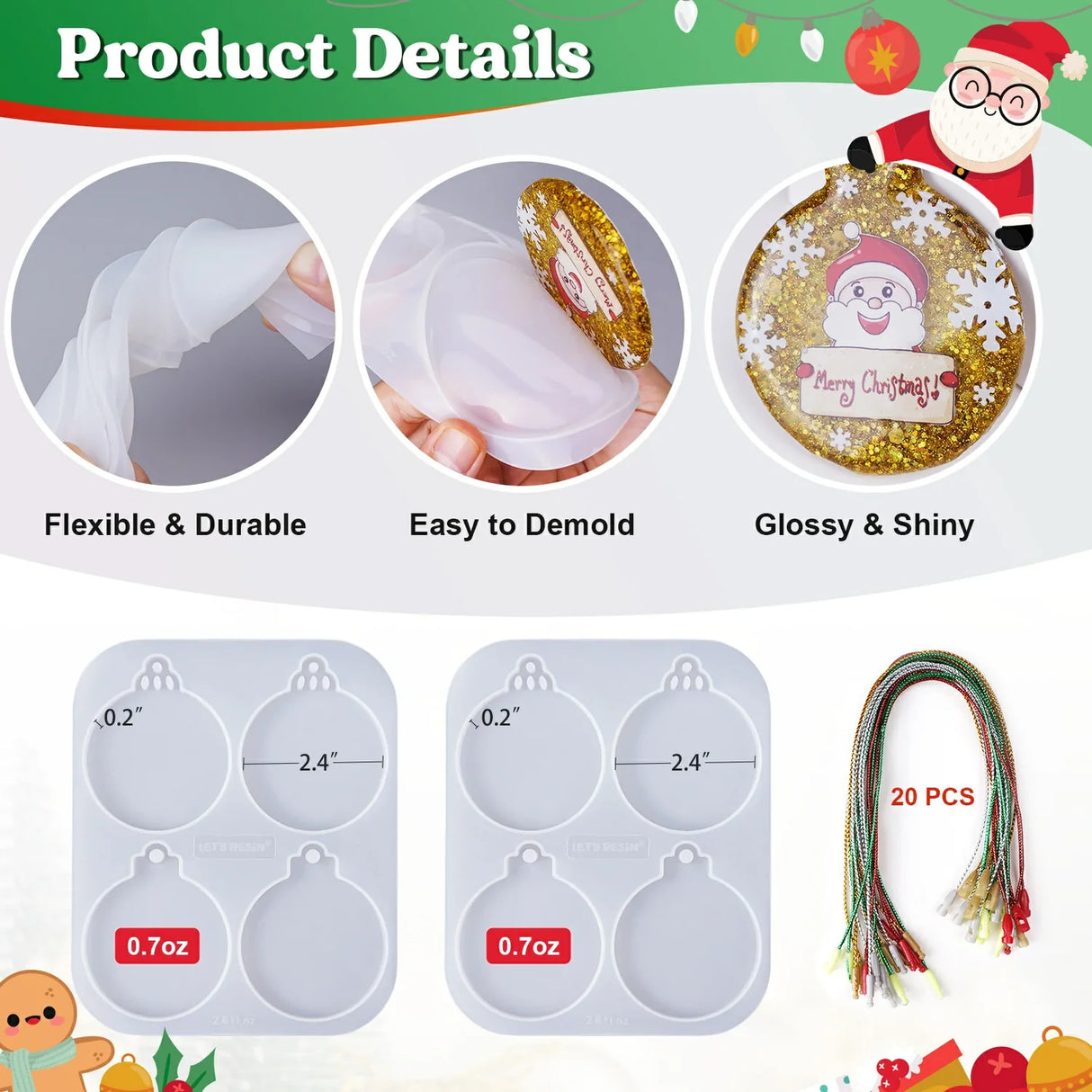 Resin Silicone Mold - Round Christmas Ornaments (with lights)