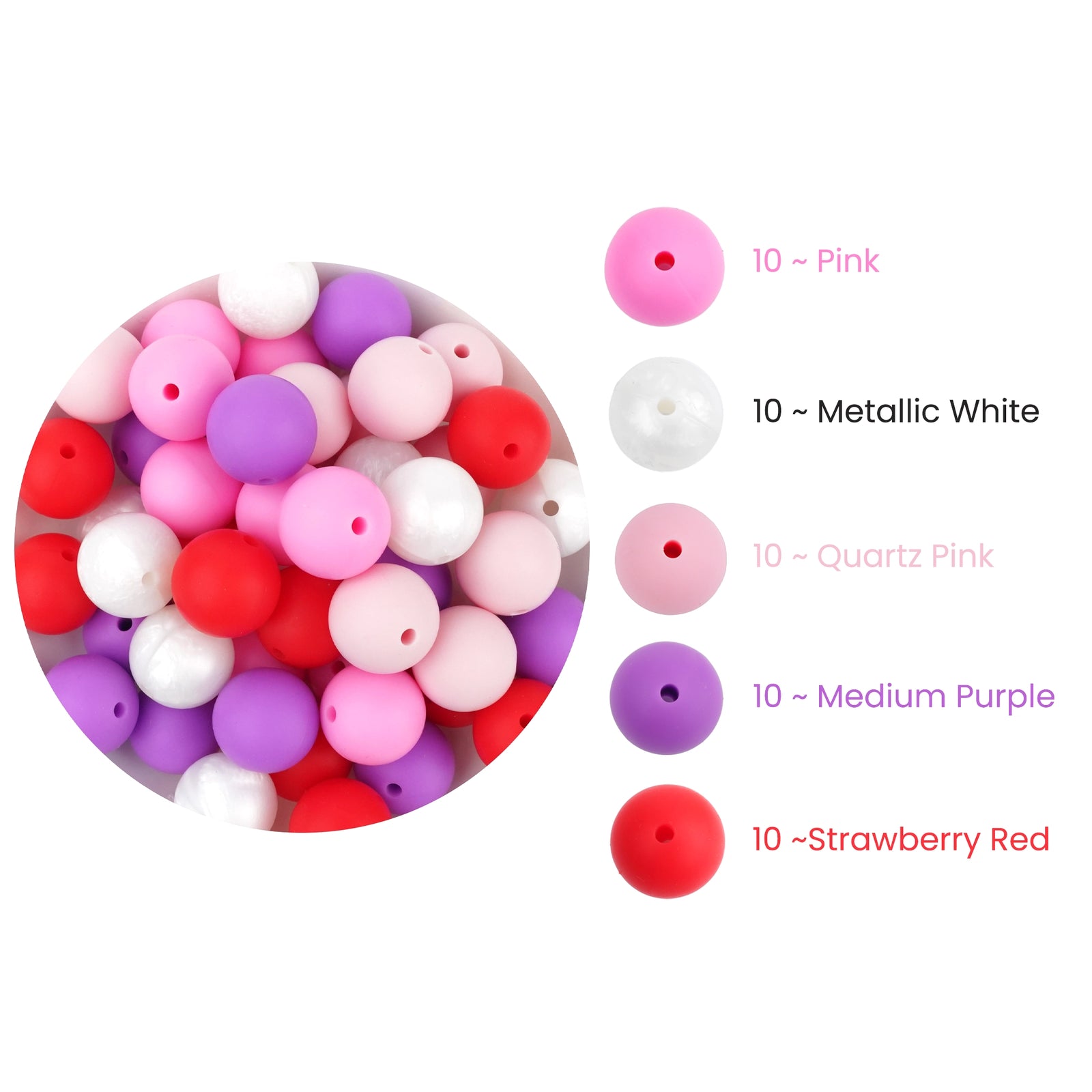 Master Maker Crafts -  Silicone Bead Pack Round - Cupid's Crush (50 Beads - 15mm)