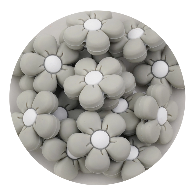 silicone focal bead daisy light gray