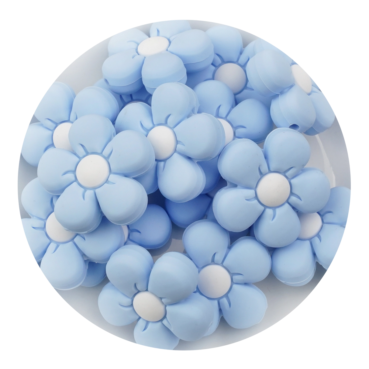 silicone focal bead daisy light blue