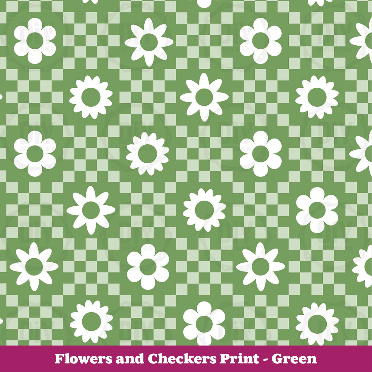 Flowers & Checkers Sublimation Transfer - Green