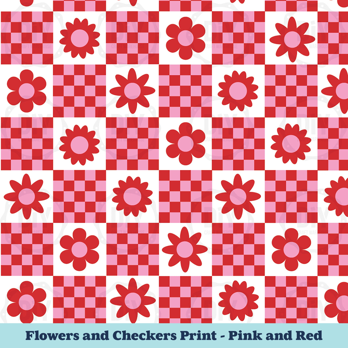 Flowers & Checkers Sublimation Transfer - Pink & Red