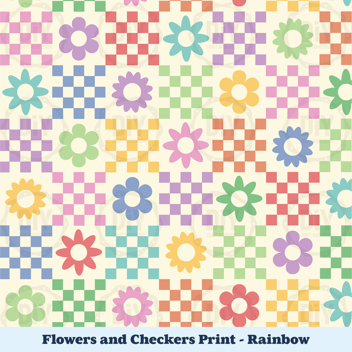 Flowers & Checkers Sublimation Transfer - Rainbow