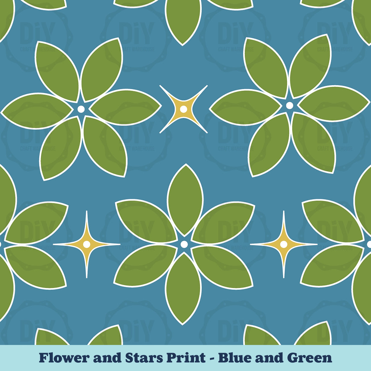 Flowers and Stars Sublimation Transfer - Blue & Green