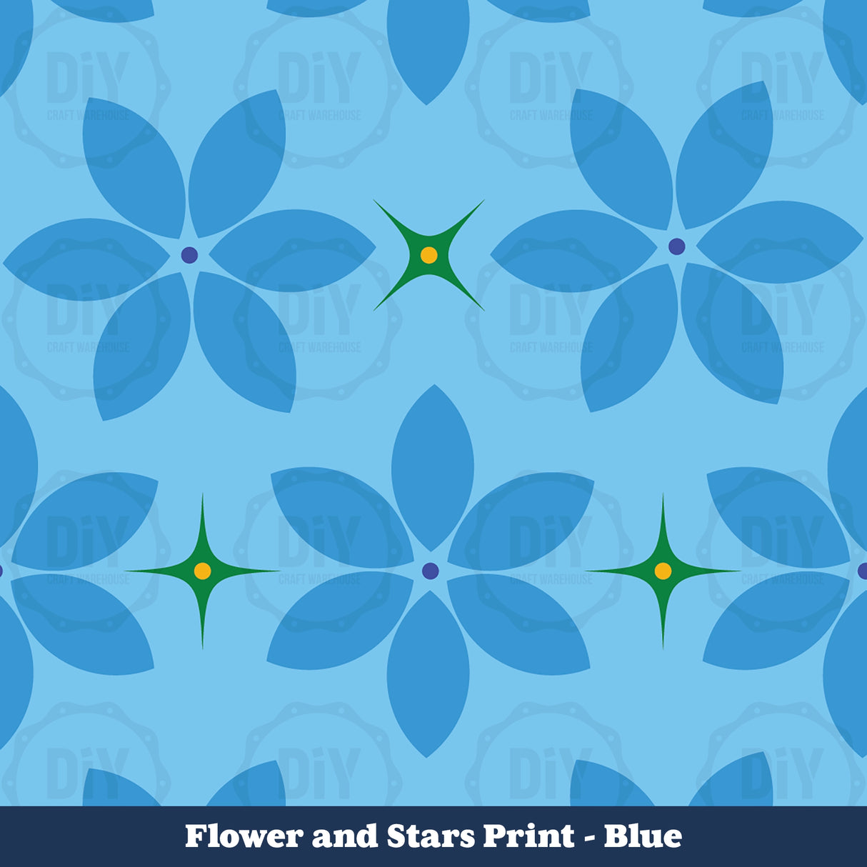 Flowers and Stars Sublimation Transfer - Blue