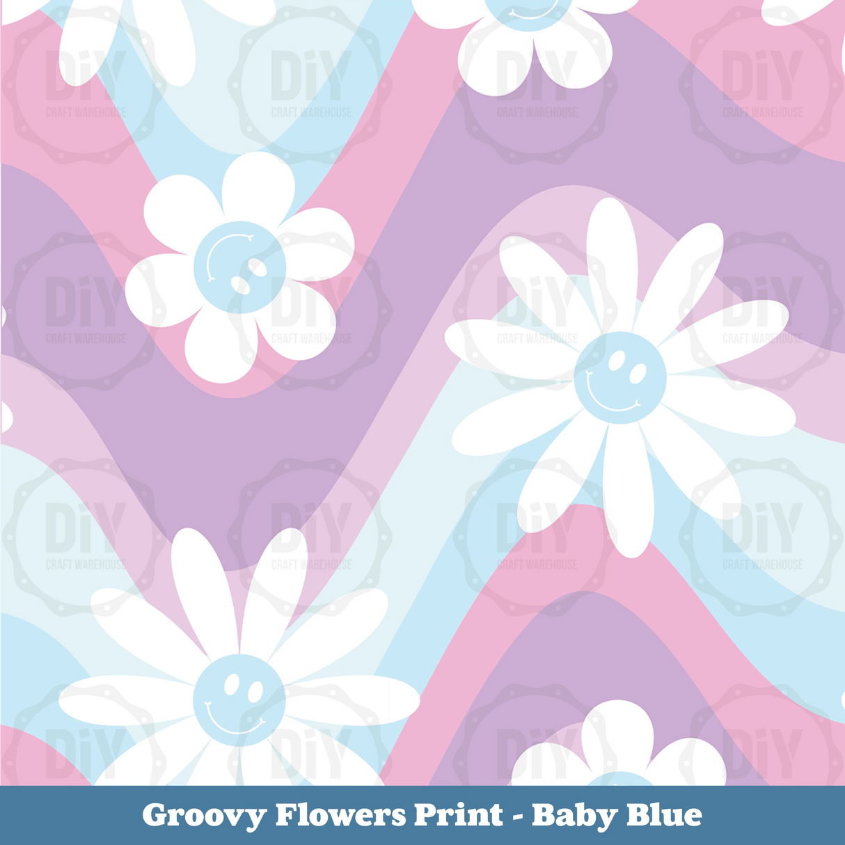 Groovy Flowers Sublimation Transfer - Baby Blue