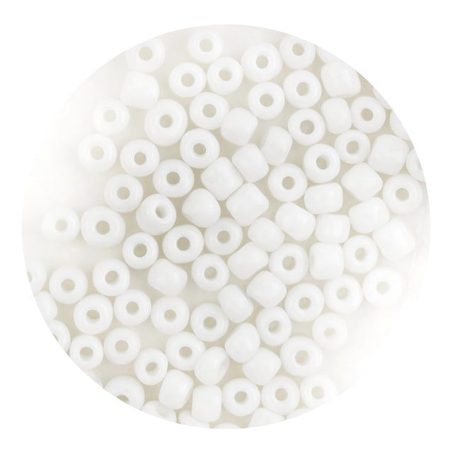 glass seed string beads white