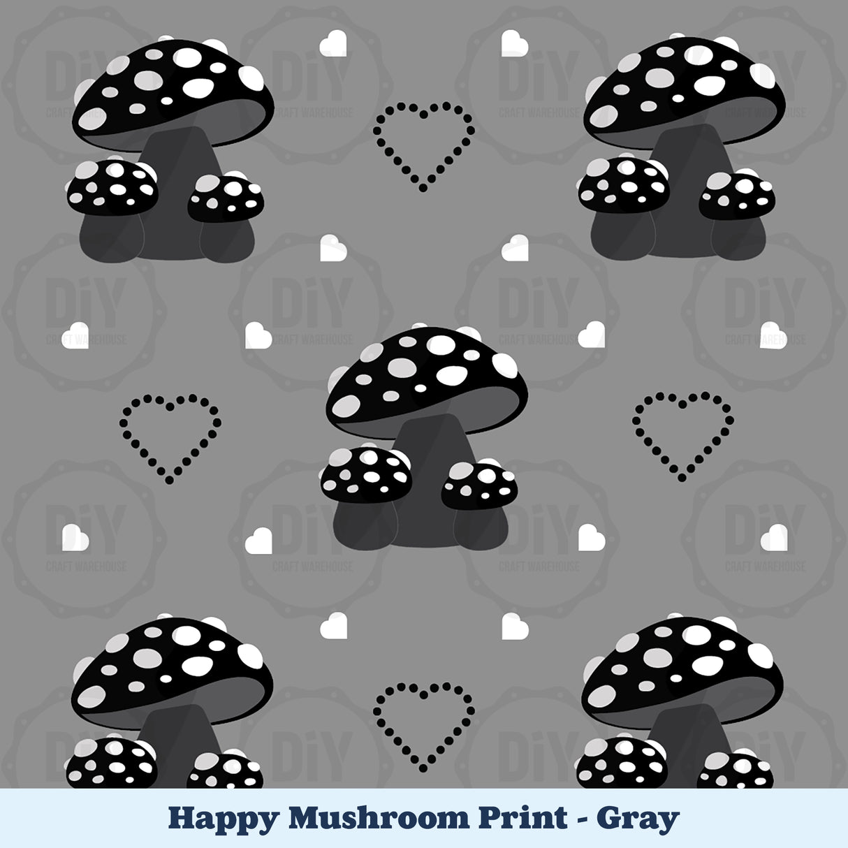 Happy Mushroom Sublimation Transfer - Gray