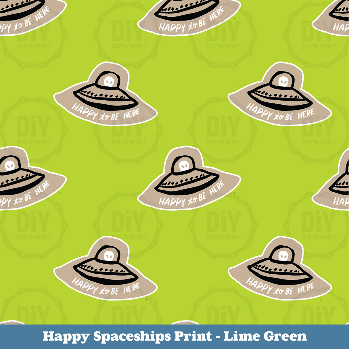 Happy Spaceship Sublimation Transfer - Lime Green