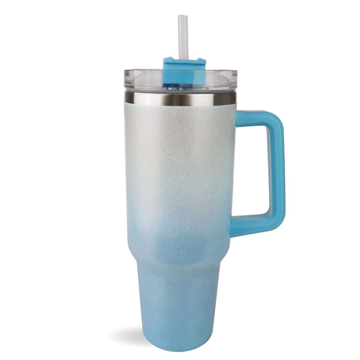 Handled Travel Mug Glitter Ombre - Blue & White