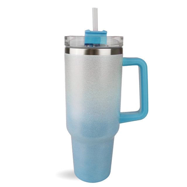 handled travel mug glitter ombre blue white