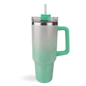 handled travel mug glitter ombre mint white