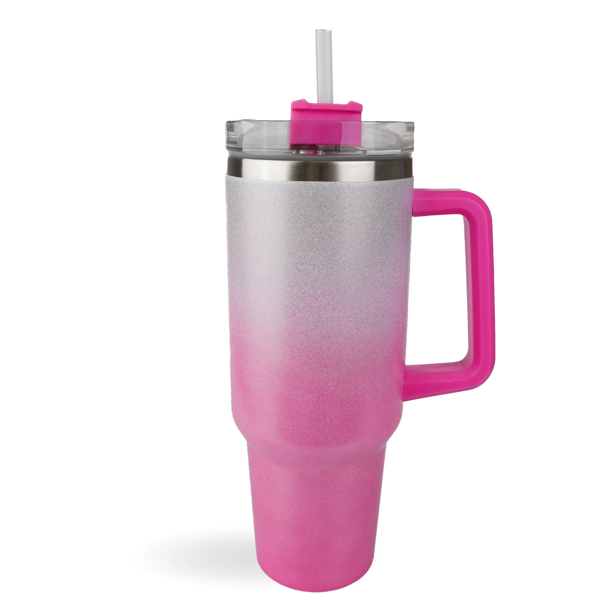 handled travel mug glitter ombre pink white