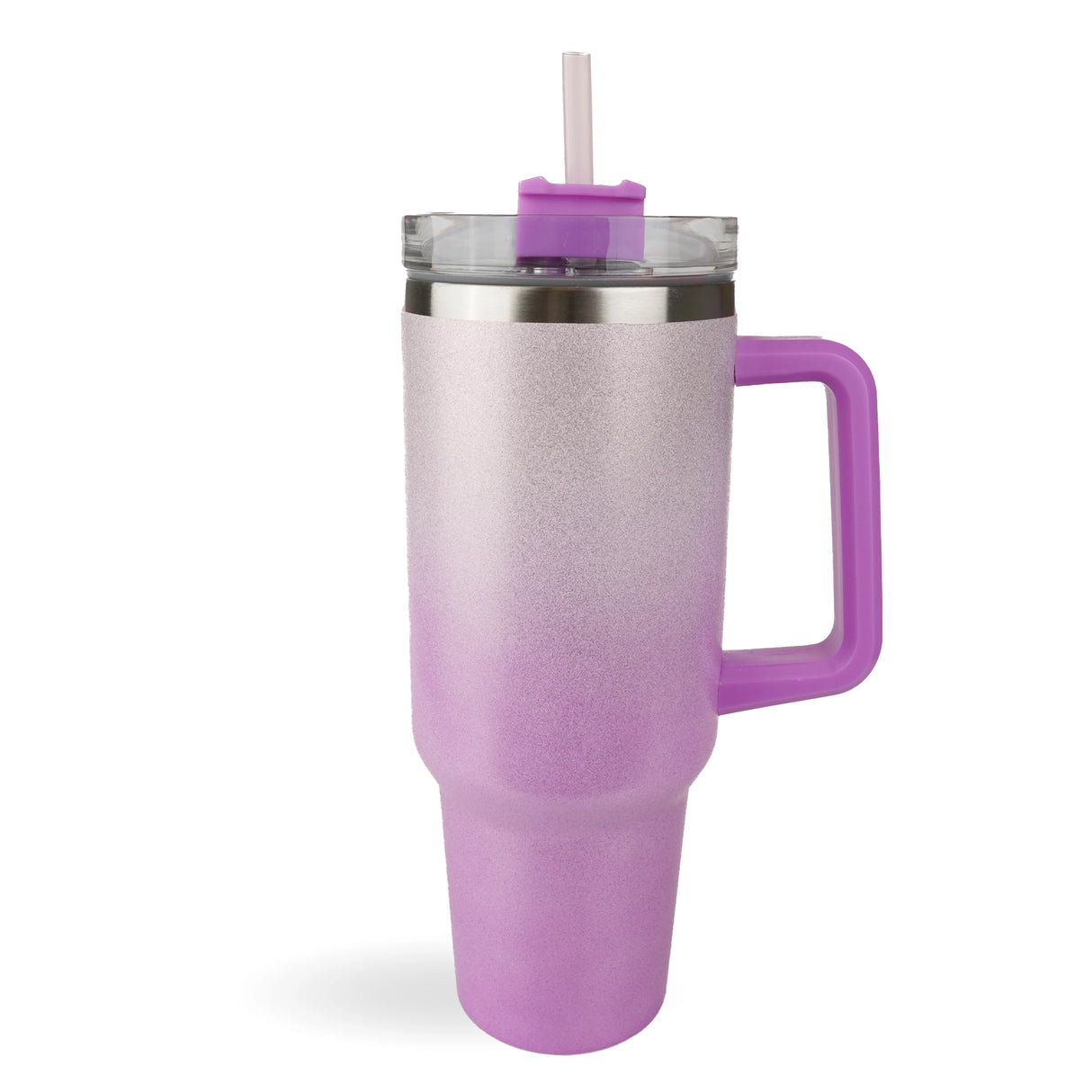 Handled Travel Mug Glitter Ombre - Purple & White