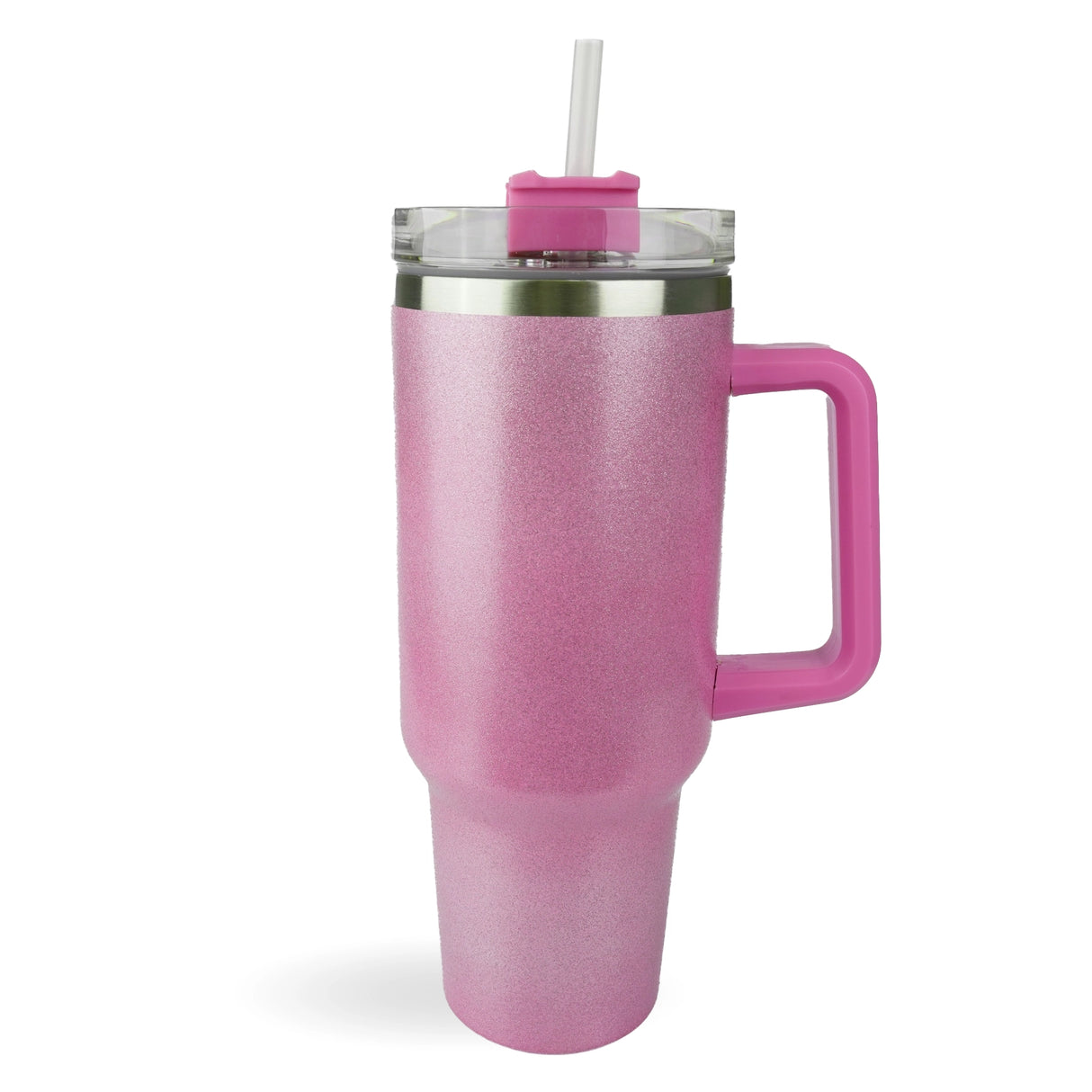 handled travel mug glitter pink