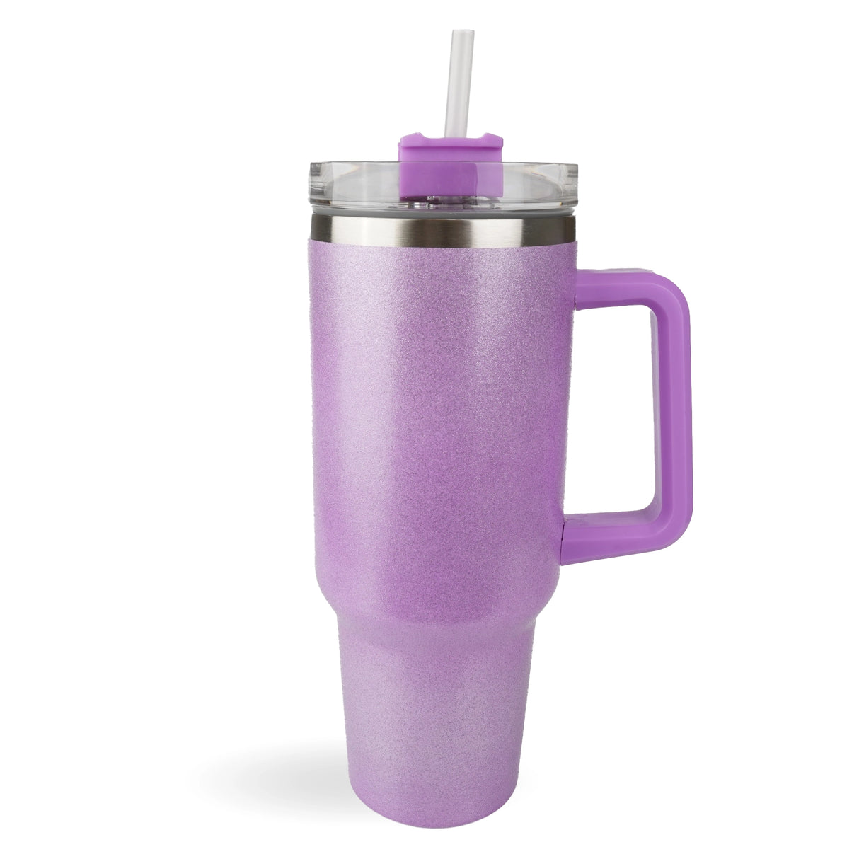 handled travel mug glitter purple