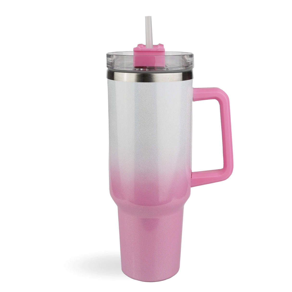handled travel mug shimmer ombre white pink
