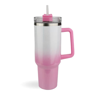 Handled Travel Mug Shimmer Ombre- White & Pink