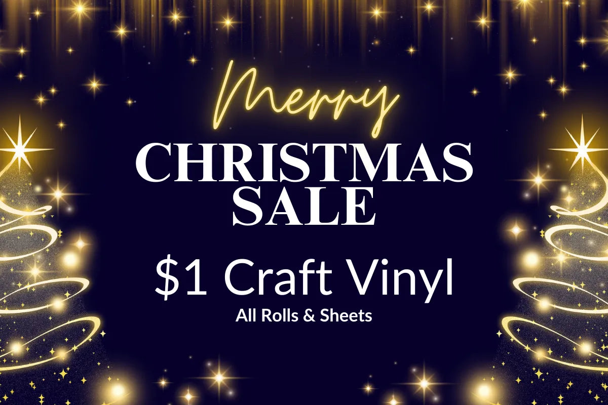 Merry Christmas sale advertisement with gold trees and stars on a dark background DIY Craft Warehouse