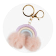 keychain woven rainbow pom with lobster claw light purple pink