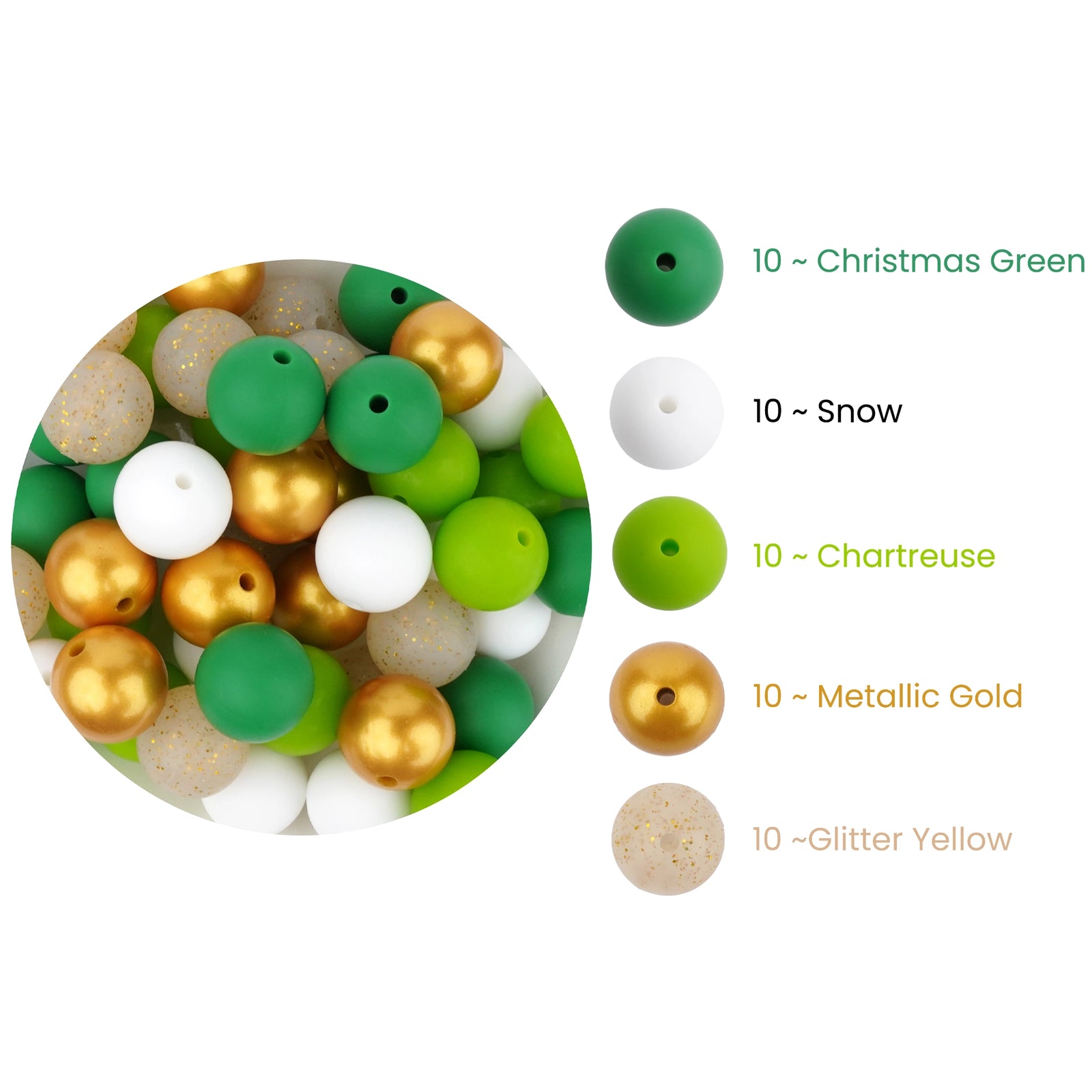 Master Maker Crafts -  Silicone Bead Pack Round - Lucky Leprechaun (50 Beads - 15mm)