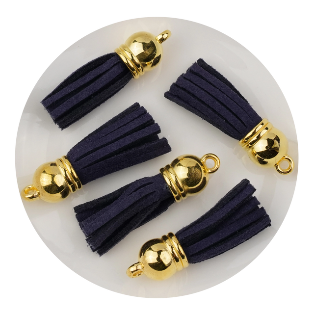 keychain tassel gold ring navy