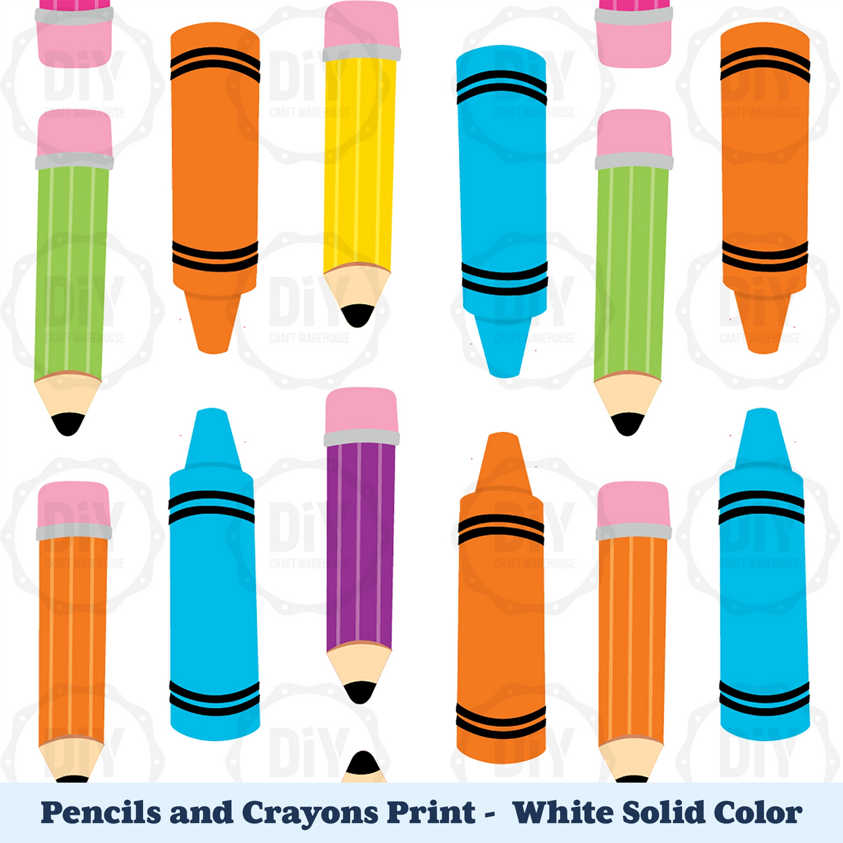 Pencil & Crayons Sublimation Transfer - White Solid