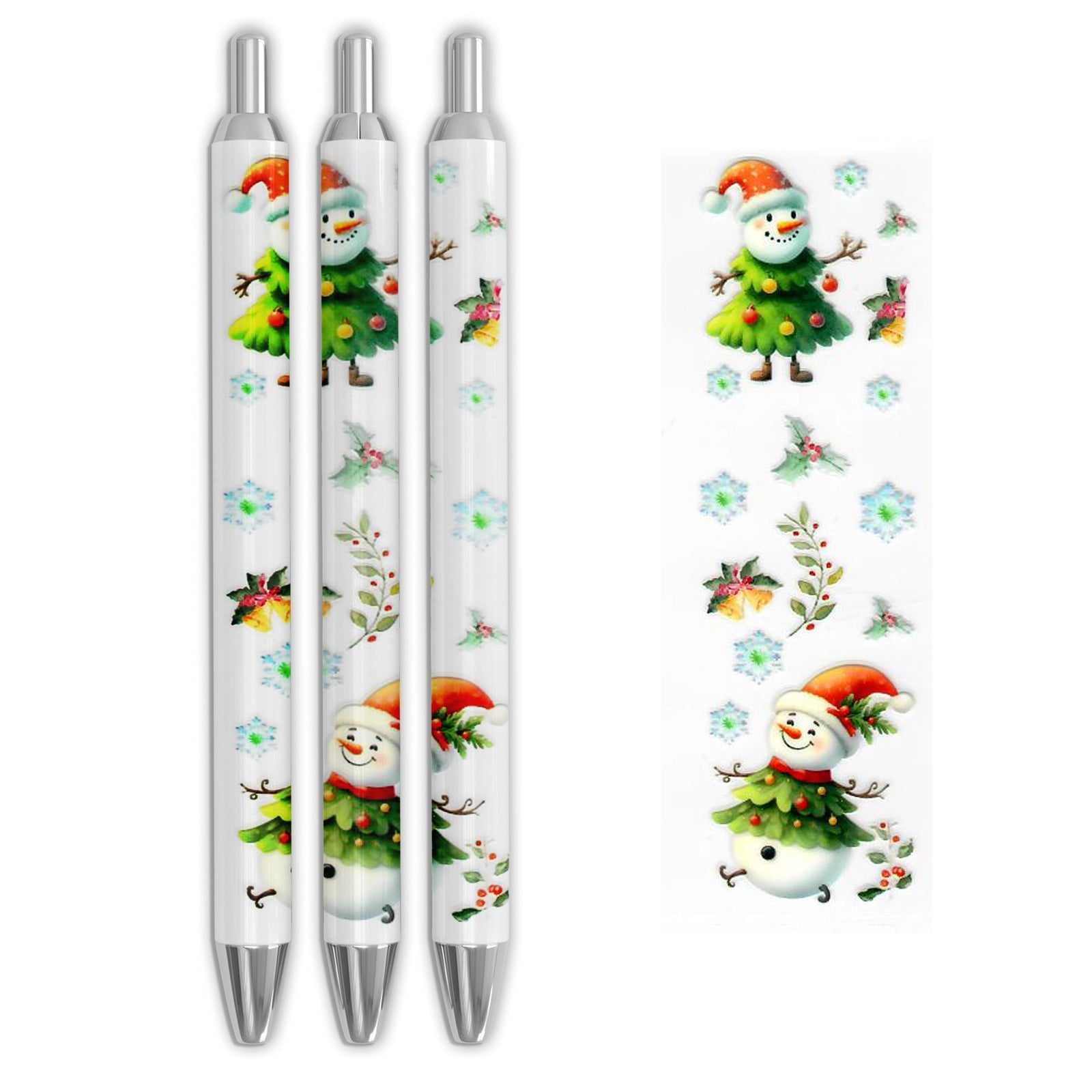 Master Maker Crafts -  UV DTF Pen Wrap Only - Snowmen & Christmas Trees 5 Decals 4.25