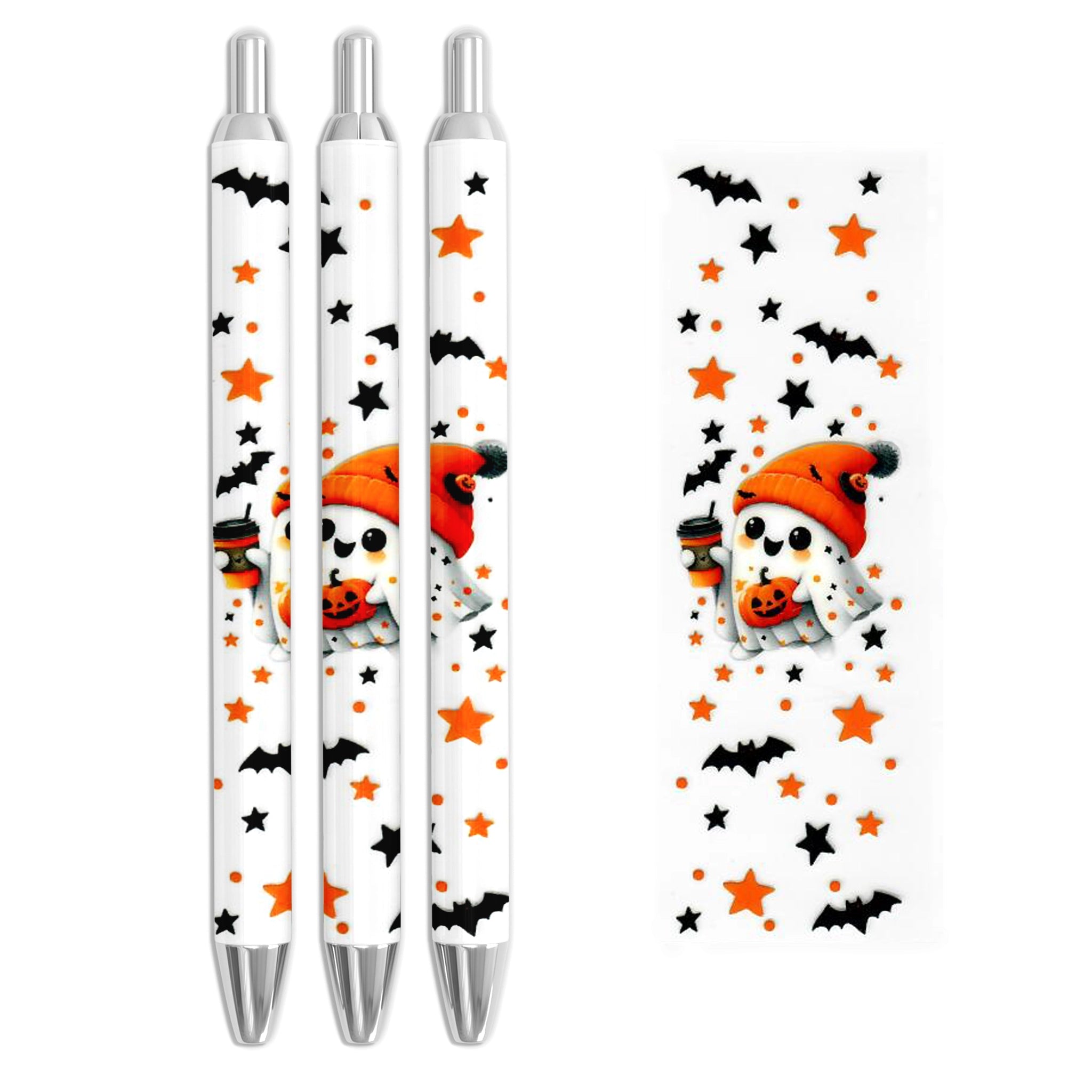Master Maker Crafts -  UV DTF Pen Wrap Only - Spooky Stars Ghost 5 Decals 4.25" x 1.25" (Pen NOT Inclued) | Master Maker Crafts - Wholesale Craft Supplies - Fast Shipping from Ohio DIY Craft Warehouse