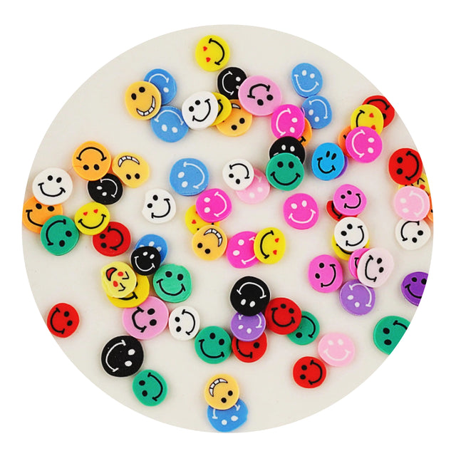 poly clay slices rainbow happy faces