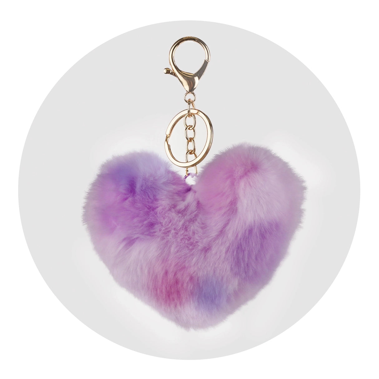 Pom Pom Heart Key Chain - Purple & Blue Tie Dye