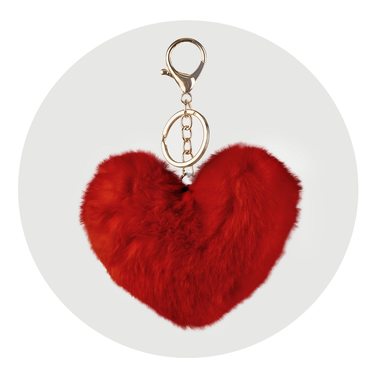 pom pom heart key chain red