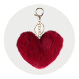 Pom Pom Heart Key Chain - Wine Red