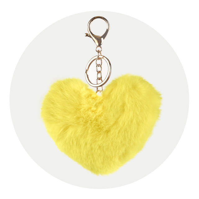 pom pom heart key chain yellow
