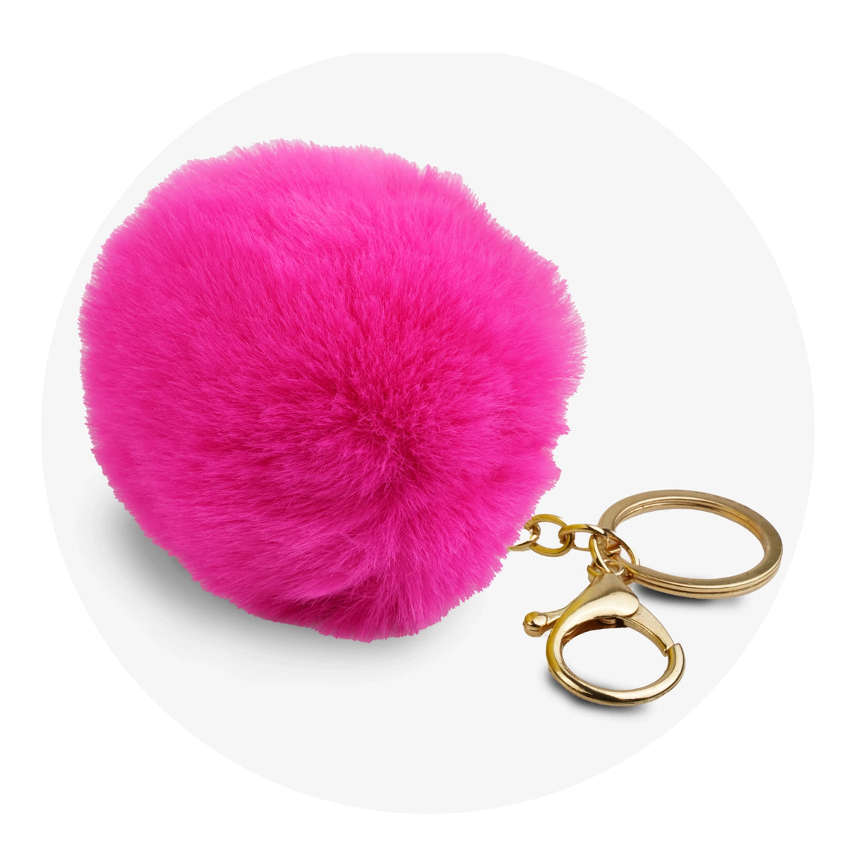 Pom Pom Round Key Chain - Hot Pink