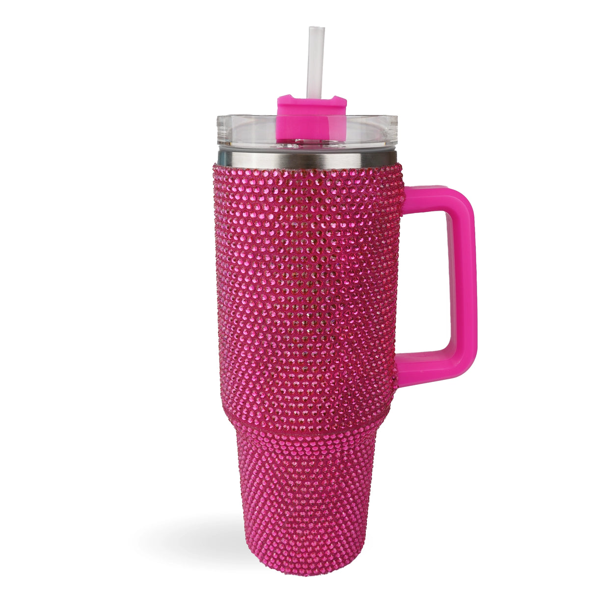 Handled Travel Mug Rhinestone - Hot Pink