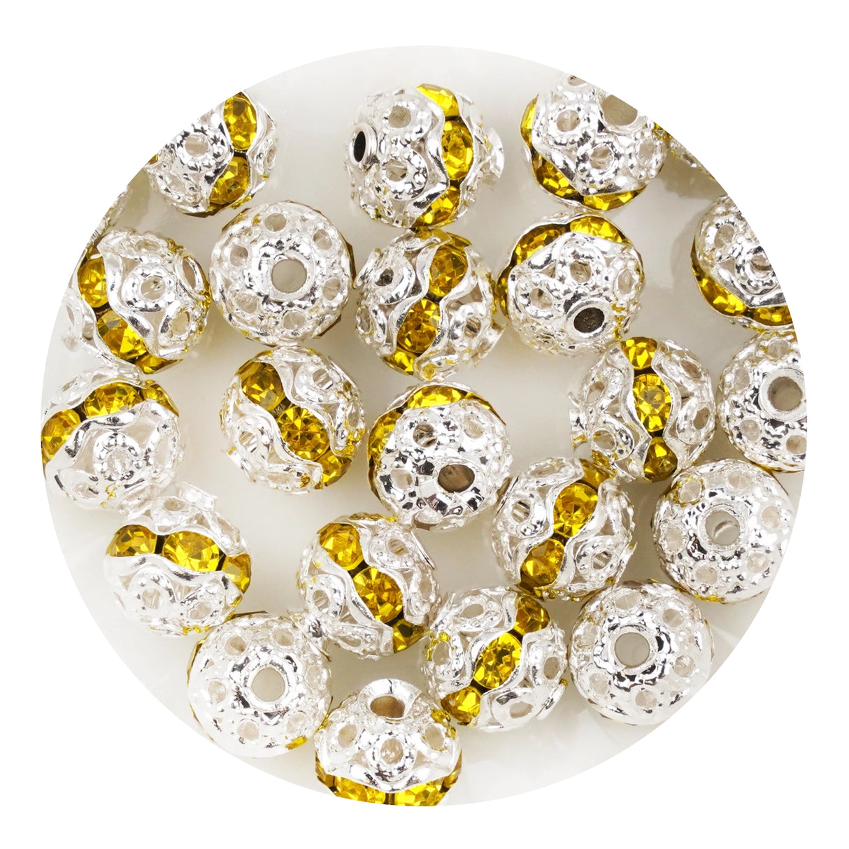 Round String Bead Silver - Yellow Stones