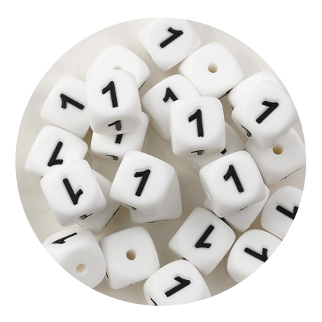 letter number square silicone string bead white black 25 bag